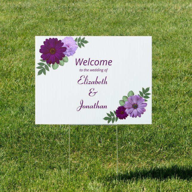 Purple Peony Floral Wedding Sign (Insitu)