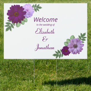 Purple Peony Floral Wedding Sign