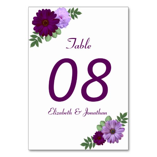 Purple Peony Floral Wedding Table Number