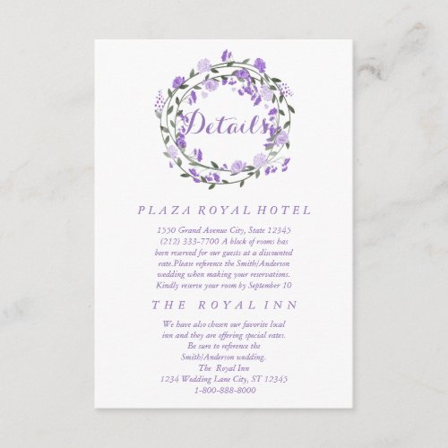 Purple Peony Floral Wreath Wedding Enclosure Card