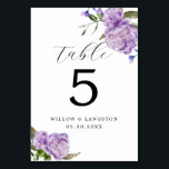 Purple Peony Flower Wedding Table Number<br><div class="desc">Elegant and modern wedding table number featuring watercolor illustration of purple peony flower with greenery. Perfect for a spring or summer wedding.</div>