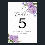 Purple Peony Flower Wedding Table Number<br><div class="desc">Elegant and modern wedding table number featuring watercolor illustration of purple peony flower with greenery. Perfect for a spring or summer wedding.</div>
