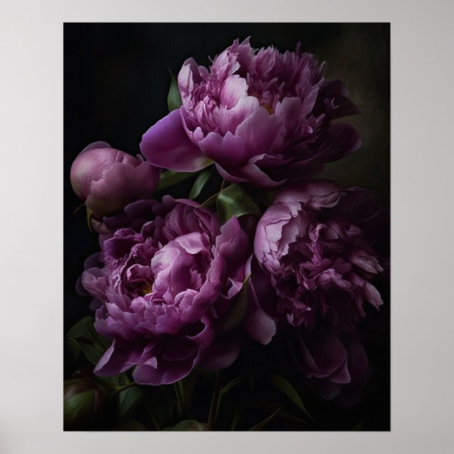 Purple Peony Flowers Art Print Poster (Front)