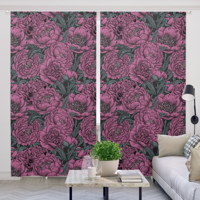 Purple peony flowers blackout curtains (Living Room)