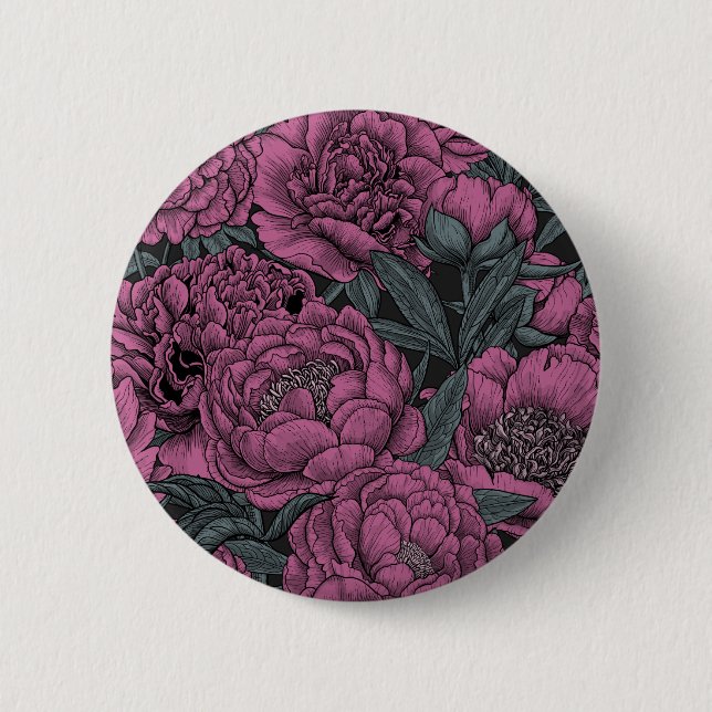 Purple peony flowers button (Front)