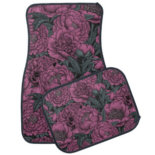 Purple peony flowers car floor mat
