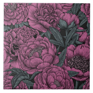 Purple peony flowers ceramic tile