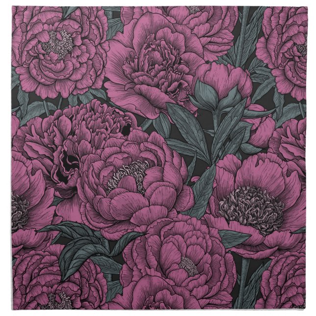 Purple peony flowers cloth napkin (Front)