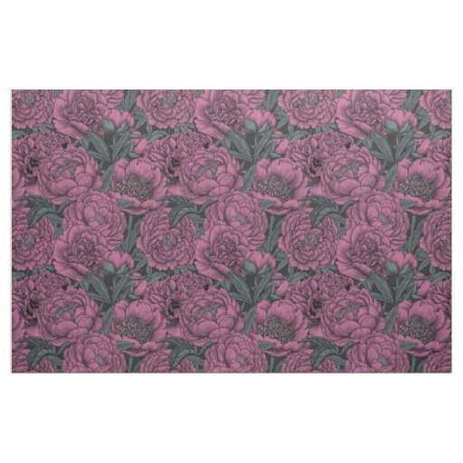 Purple peony flowers fabric