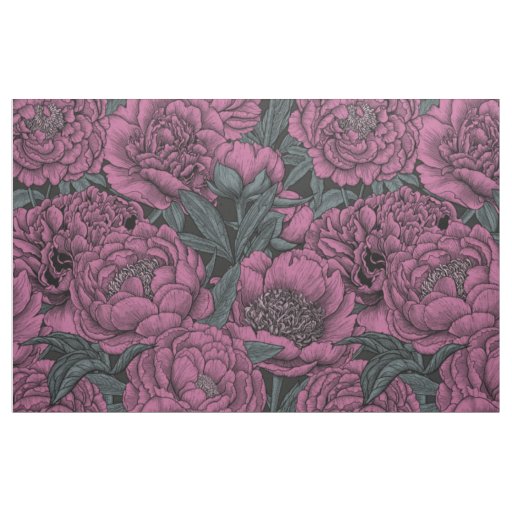 Purple peony flowers fabric