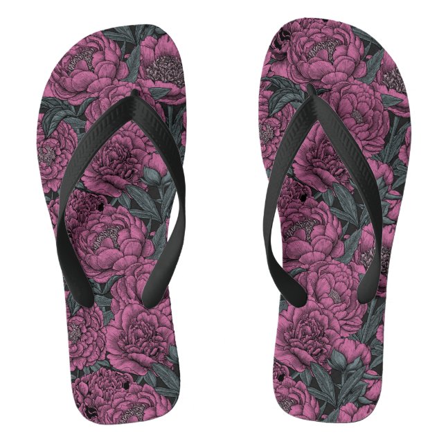 Purple peony flowers flip flops (Footbed)
