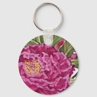 Purple Peony Flowers Garden Painting Keychain