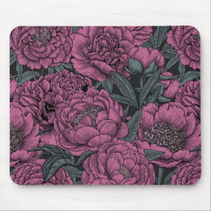 3dRose Floral Letter M Monogram - Black and White Stripes and Flowers  initial - Mouse Pad, 8 by 8-inch (mp_311499_1) 