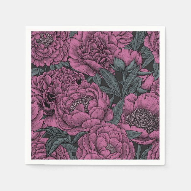 Purple peony flowers napkins (Front)