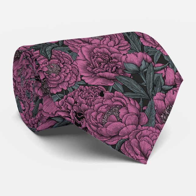 Purple peony flowers neck tie (Rolled)