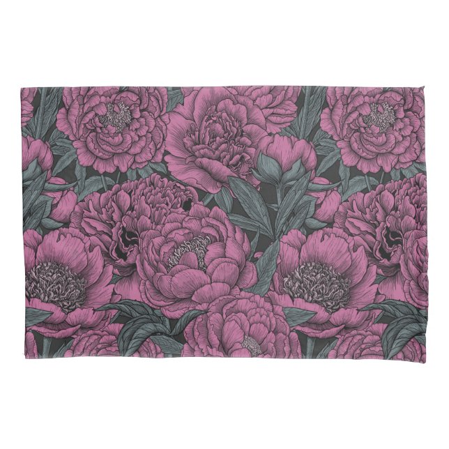 Purple peony flowers pillow case (Front-Left)