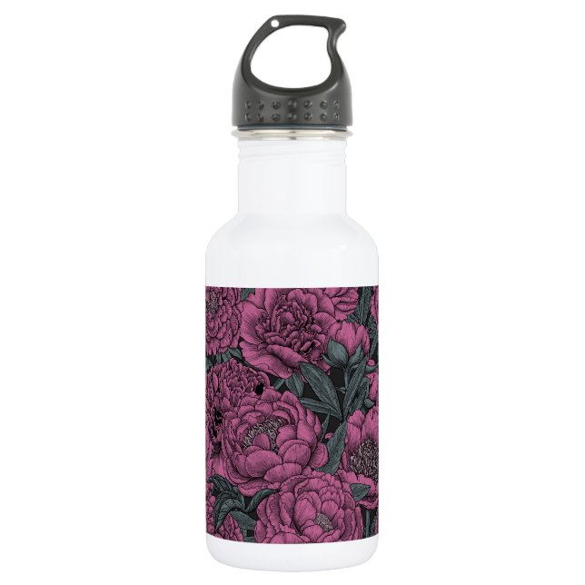 Purple peony flowers stainless steel water bottle (Front)