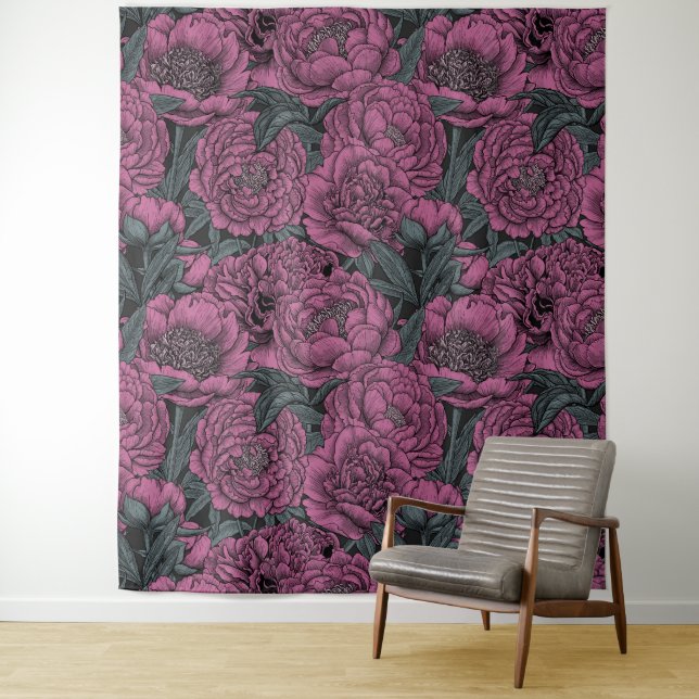 Purple peony flowers tapestry (In Situ)