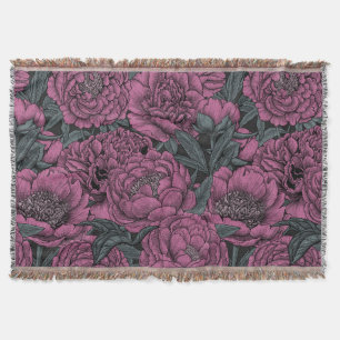 Purple peony flowers throw blanket