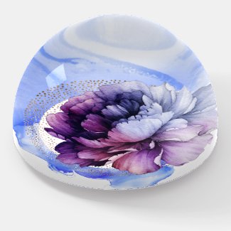 Purple Peony in Blue Swirl Dome Paperweight