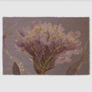 Purple Peony Inspired Floral Gold Accents Fiber Doormat