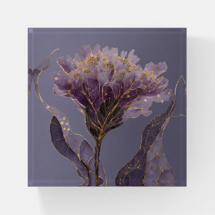 Purple Peony Inspired Floral Gold Accents Paperweight
