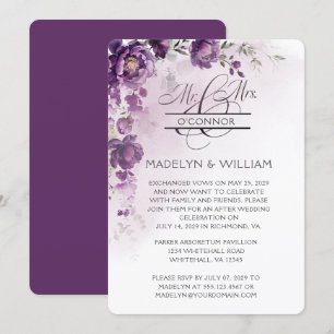 Purple Peony Reception Only Invitation