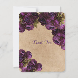 Purple Peony, Rustic Paper, Wedding Thank You Card