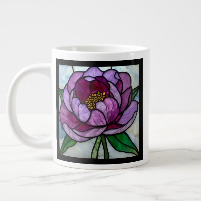 Purple Peony Stained  Giant Coffee Mug (Left)