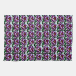 Purple Peony Stained Glass Kitchen Towel