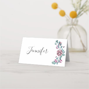 Purple peony watercolor wedding custom place card