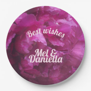 Purple peony wedding celebration floral paper plates