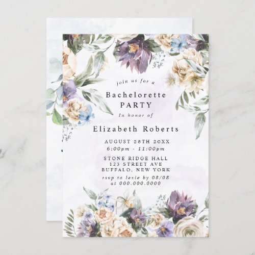 Purple Peony Wildflowers Bachelorette Party Invitation