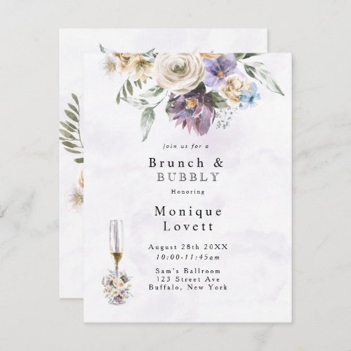 Purple Peony Wildflowers Brunch and Bubbly  Invitation