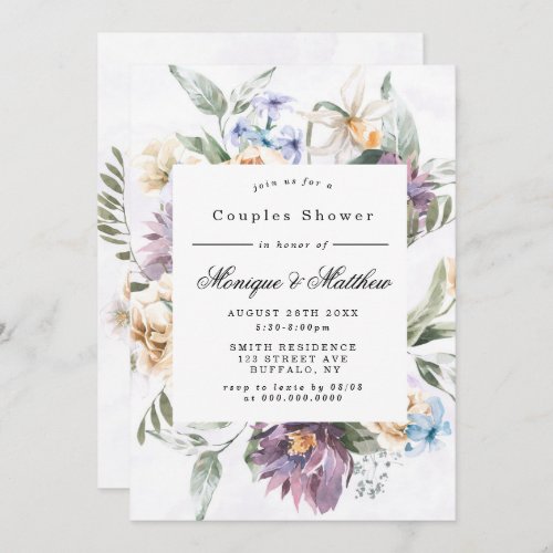 Purple Peony Wildflowers Couples Shower Invites