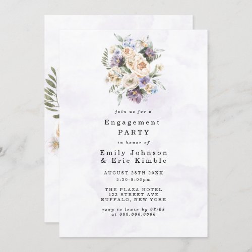 Purple Peony Wildflowers Rustic Engagement Party Invitation