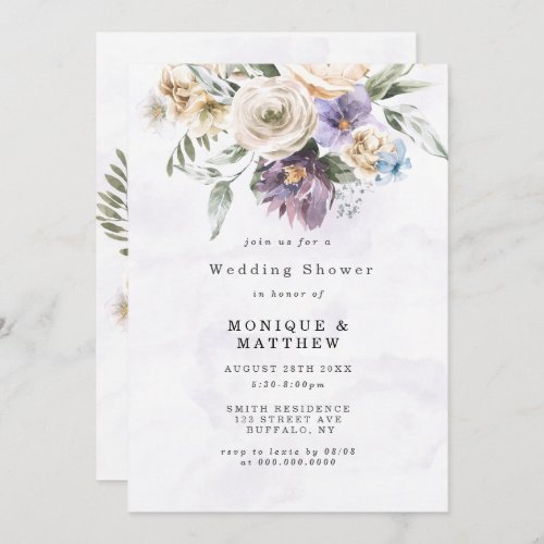 Purple Peony Wildflowers Wedding Shower Invitation