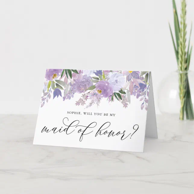 Purple Peony Will You Be My Maid of Honor Card | Zazzle