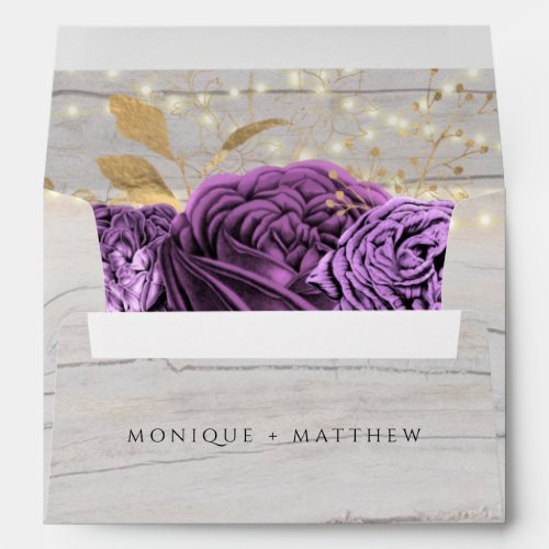 Purple Peony Wood String Of Lights Custom Wedding Envelope