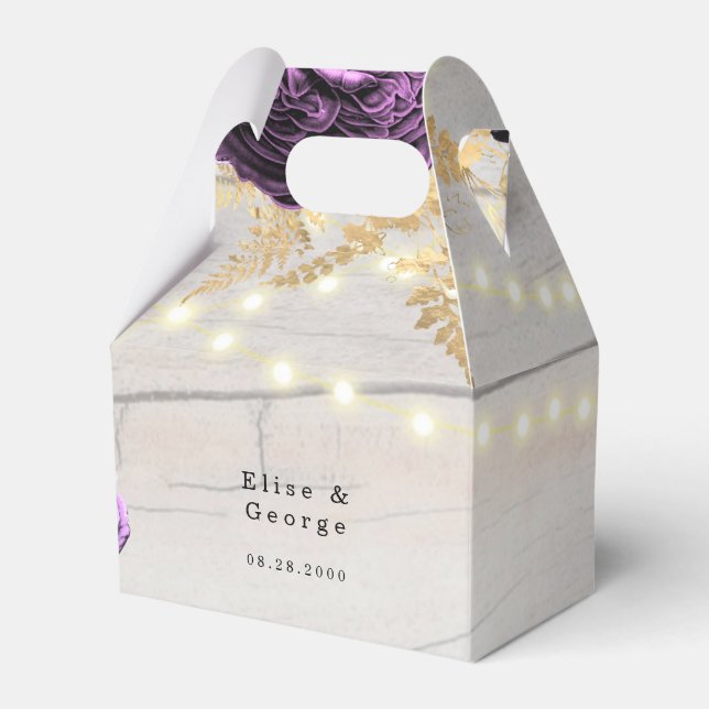 Purple Peony Wood String Of Lights Wedding Favor Boxes (Front Side)