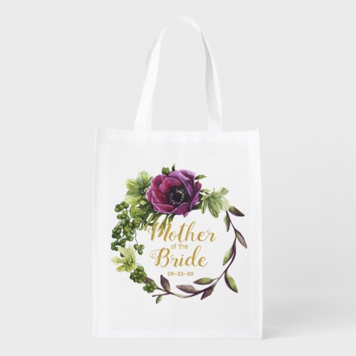 Purple Peony Wreath Mother of the Bride ID456 Reusable Grocery Bag