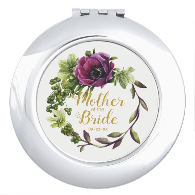 Purple Peony Wreath Mother of the Bride ID456 Vanity Mirror (Front)