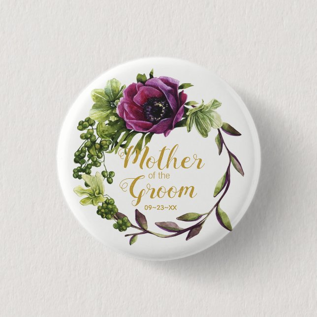 Purple Peony Wreath Mother of the Groom ID456 Pinback Button (Front)