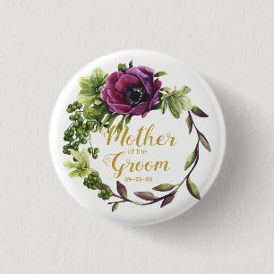Purple Peony Wreath Mother of the Groom ID456 Pinback Button