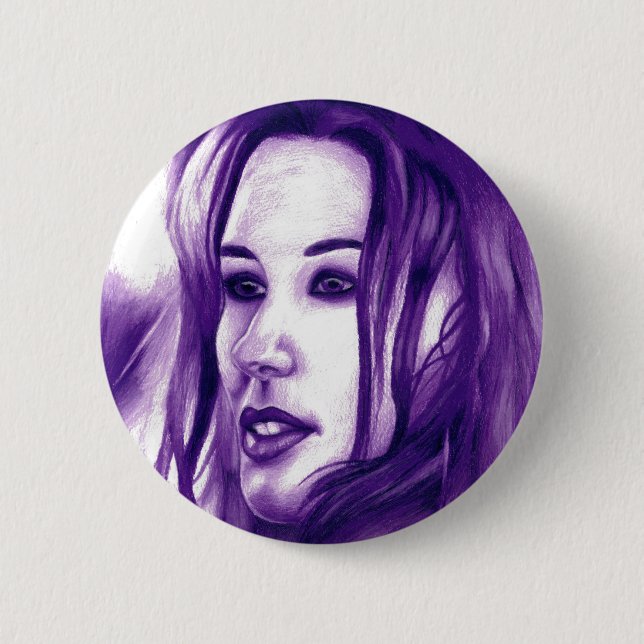 Purple People Woman Fashion Portrait Art Button (Front)