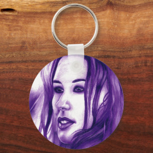 Purple People Woman Portrait Original Art Keychain