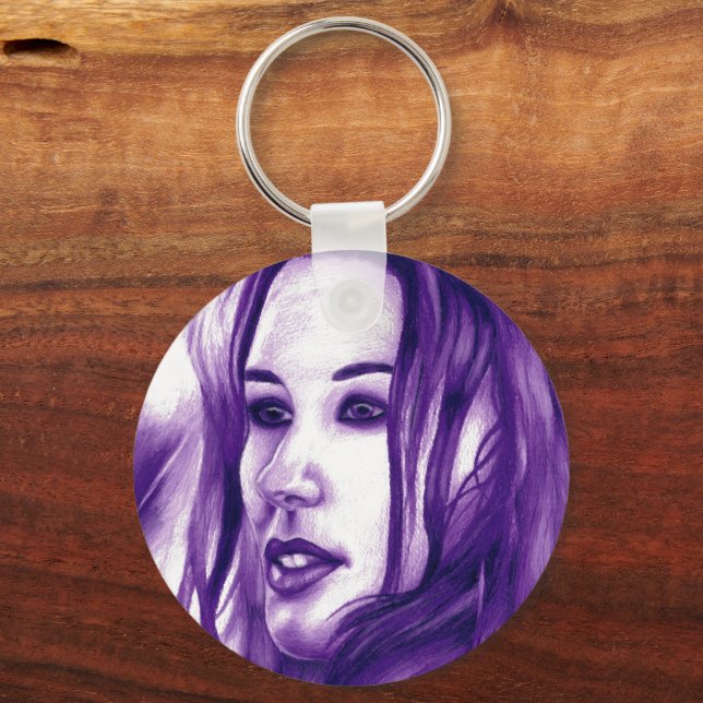 Purple People Woman Portrait Original Art Keychain (Front)
