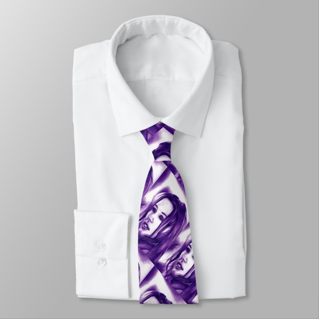 Purple People Woman Portrait Original Art Neck Tie (Tied)