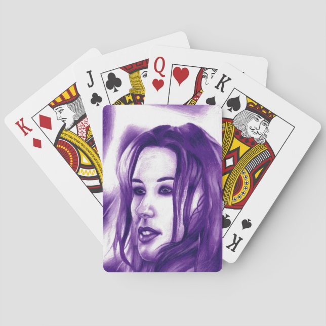 Purple People Woman Portrait Original Art Poker Cards (Back)