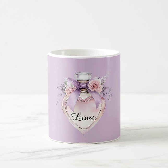 Purple Perfume Bottle Bow Pink Flowers Coffee Mug (Center)